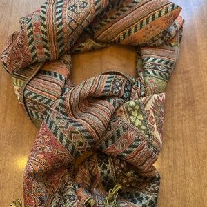 Pashmina-Style Woven Scarf Paisley Geometric Fringe Wrap